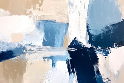 Abstract blauw landschap schilderij