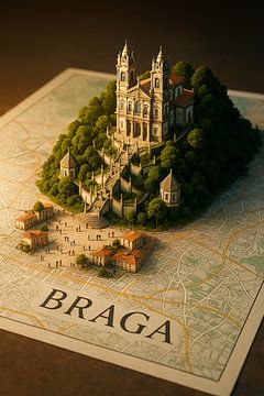 Braga Bom Jesus Heiligdom 3D Kaart - Historische Trap Muur Kunst