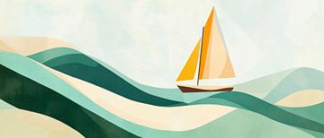 Zeilboot over zachte golven van Poster Art Shop