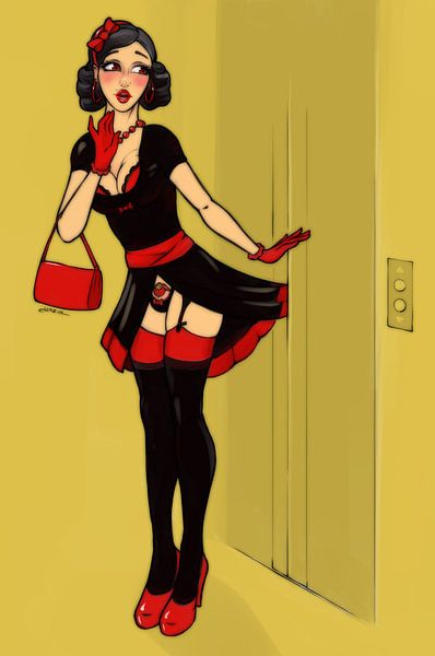 The Elevator: Chastity femboy pinup by Yazva
