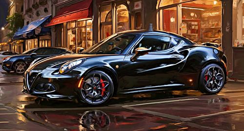 Zwarte Alfa Romeo 4C ergens in Berlijn