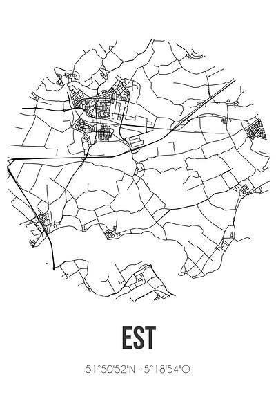 Est (Gelderland) | Map | Black and white by Prints of Place