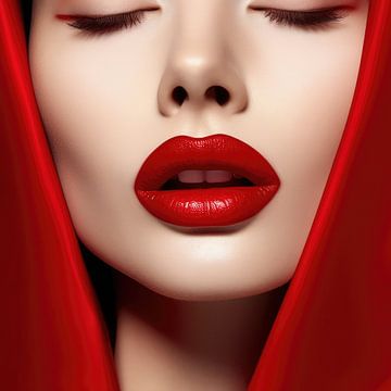 Sehr schöne Frau mit leuchtend roten Lippen und Lippenstift hi Mode-Stil von Art Bizarre