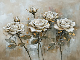 Rustige Witte rozen met gouden accenten en linnen textuur van Studio Pieternel