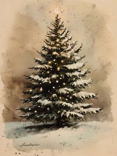 Vintage Snowy Christmas Tree