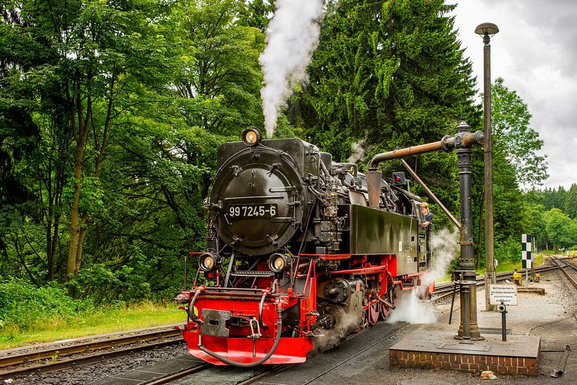Ravitaillement en eau d'un train à vapeur dans le Harz en Allemagne. par Jan van Broekhoven