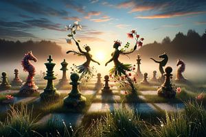Florales Schacherwachen im Morgentau