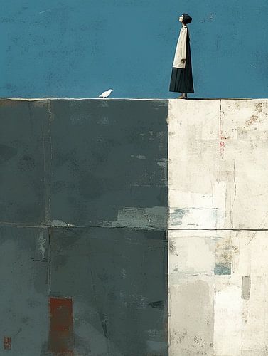 Frauengemälde | Einsame Figur, heiterer Himmel