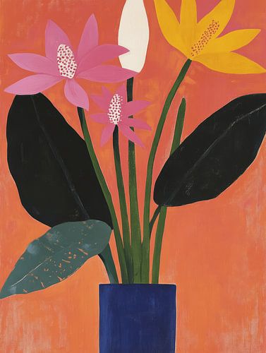 Stilleben mit Blumen in warmen Farben