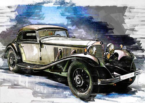 Mercedes Benz Oldtimer (Aquarellfarbe) von Bert Hooijer