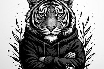 Monochromer Tiger mit Kapuze von Imperial Art House