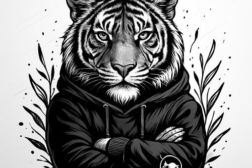 Monochrome tijger met hoodie