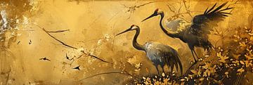 Panoramic painting of cranes by Digitale Schilderijen