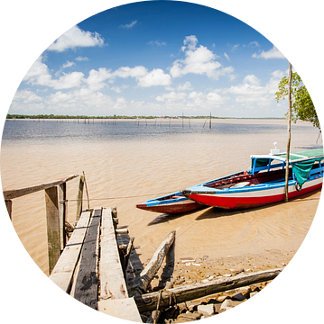 Kleurrijke bootjes op de Commewijne rivier, Suriname van Marcel Bakker