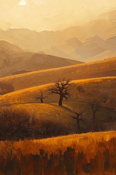Autumn hills in the evening glow