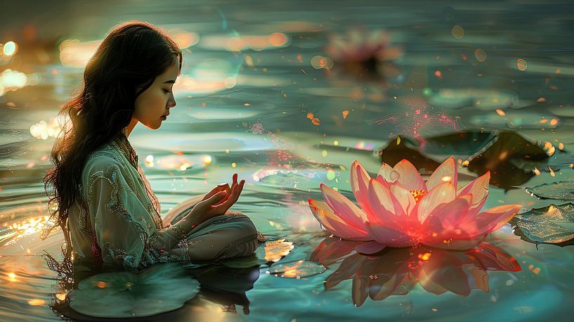 femme avec une fleur de lotus en train de méditer par Egon Zitter