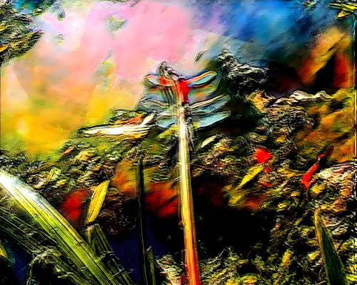 Redandblue / 2 Libellen am See / Neon Glitsch Cyber Punk