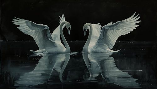 Zwanen in de nacht panorama