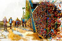 Liebesschlösser brug in Keulen met kathedraal