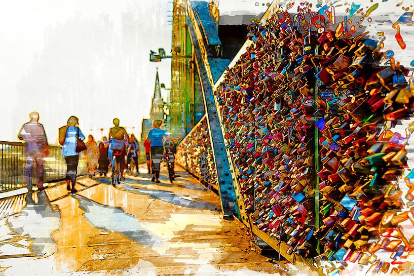 Liebesschlösser brug in Keulen met kathedraal van Michael Bartsch