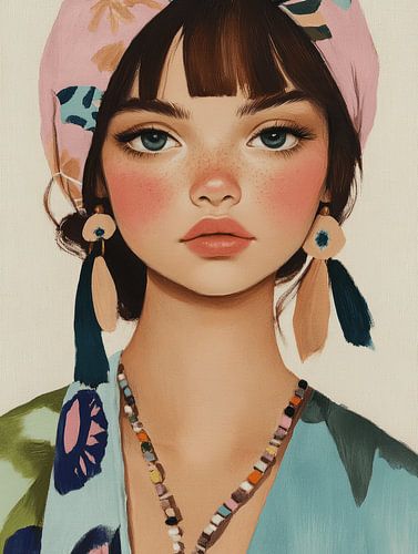 Eclectisch portret, hippe illustratie