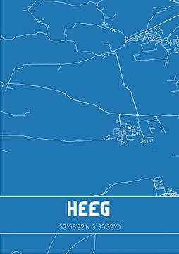 Blauwdruk | Landkaart | Heeg (Fryslan) van MijnStadsPoster