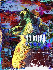 Un lion rugissant et grognon dans le style pop art