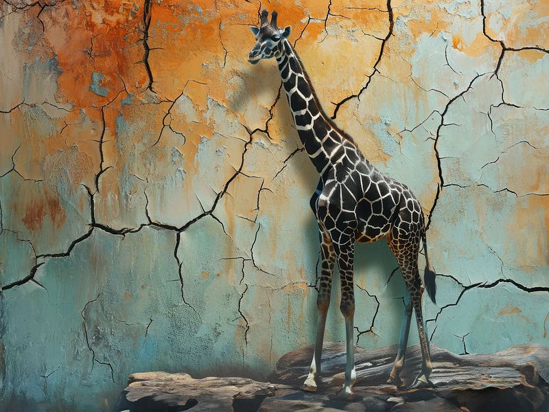 Giraffe in Cracked Glory - A Safari of Colour by Eva Lee