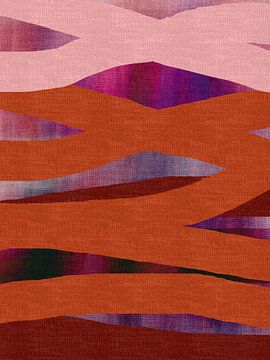 Bunte abstrakte Kunst in leuchtenden Farben. Streifen in gebranntem Orange, Rosa und Terrakotta.