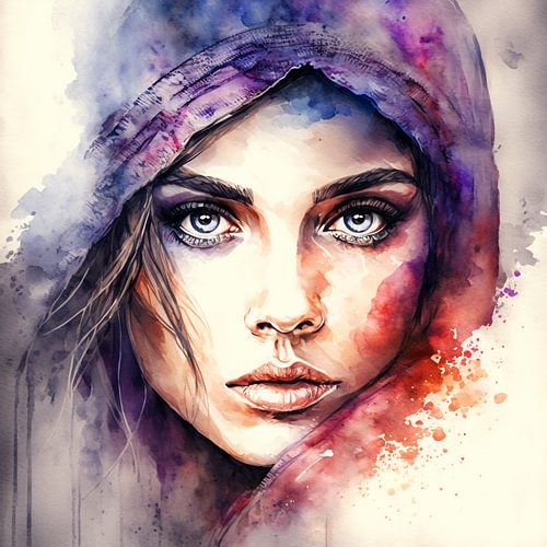 Portrait de femme aux tons violets