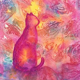 Cat in a colourful abstract flower garden by Karen Kaspar