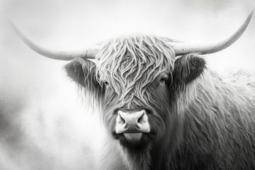 Schotse hooglander in zwart wit van Digitale Schilderijen