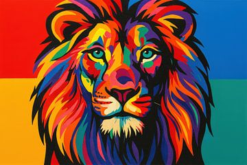 Lion's head in bright graphic shades by Art & Soul Creations