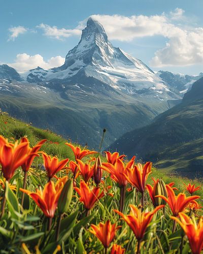 Alpine landscape in bloom in the sunshine