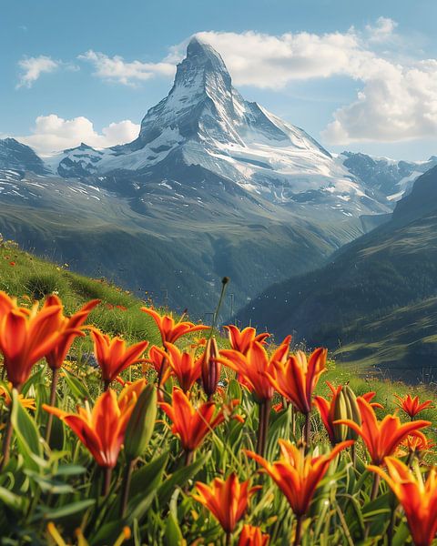 Bloeiend Alpenlandschap in de zon van fernlichtsicht