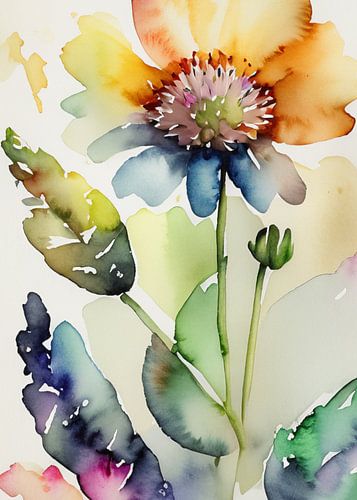 Colourful abstract watercolour flower