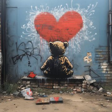 Street art bear with heart by YArt