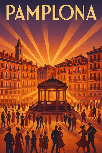 Pamplona Art Deco Eleganz - Vintage Reiseplakat von Travel Shop
