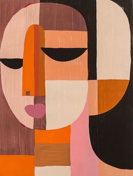 Modern en abstract portret in retro kleuren van Studio Allee