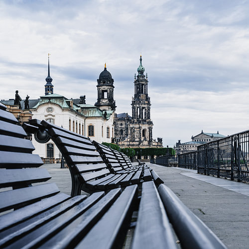 Brühl’s Terrace in Dresden, with a view across the benches towards the Kreuzkirche