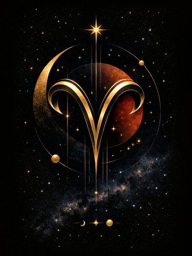 Golden Aries Zodiac Sign In Celestial Space