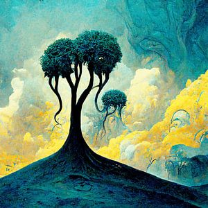 Baum Fantasie Landschaft surreal Traumwelt Himmel Erde