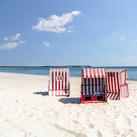 three red and white striped beach chairs by GH Foto & Artdesign