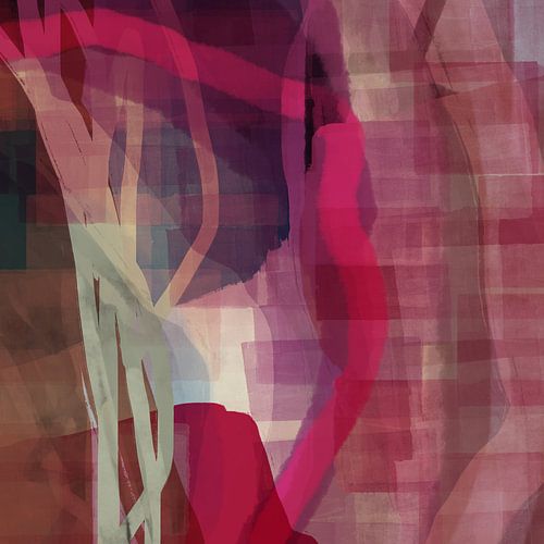 Abstracte aquarelkunst in wijnrood, roestbruin, neonroze.