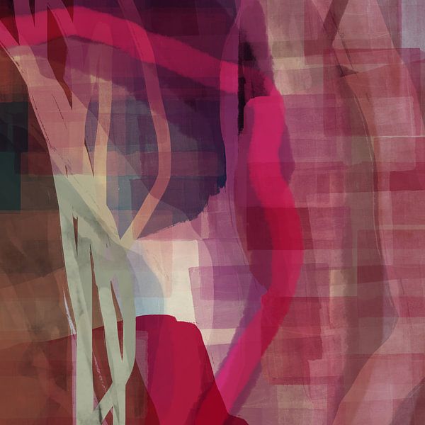 Abstract watercolor art in wine red, rust brown, neon pink. by Dina Dankers