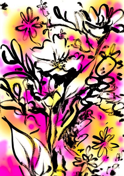 Bouquet de fleurs colorées - Illustration par Dominique Bonne
