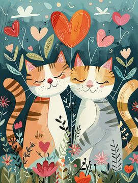 Kattenliefde, vrolijke en speelse illustratie van Studio Allee
