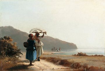 Two Women Chatting by the Sea, St. Thomas (1856) by Camille Pissarro. van Studio POPPY