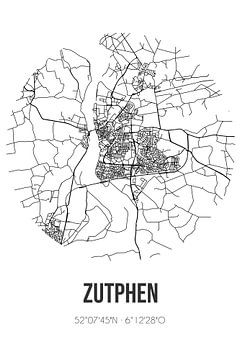 Zutphen (Gelderland) | Landkaart | Zwart-wit van Rezona