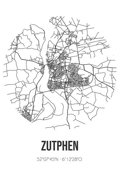 Zutphen (Gelderland) | Map | Black and white by Prints of Place
